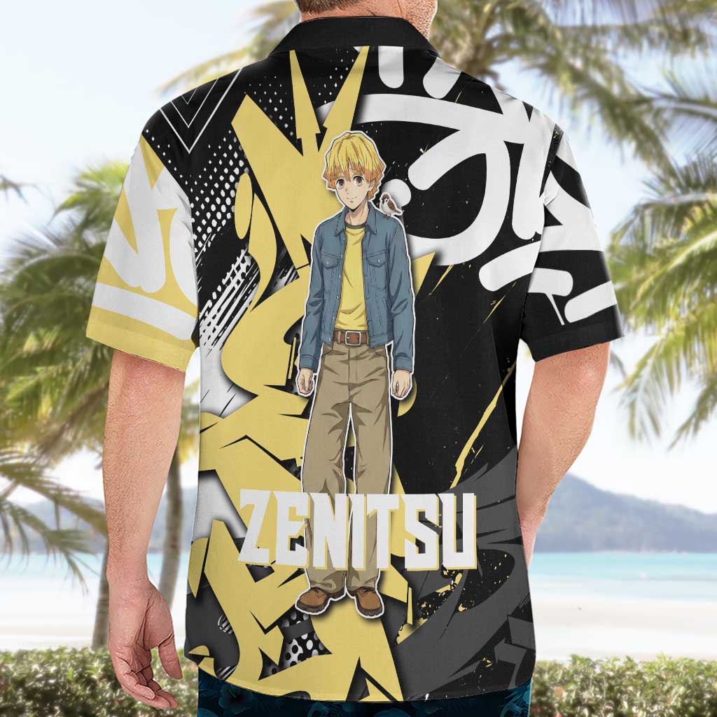 Agatsuma Zenitsu Demon Slayer Hawaiian Shirt Yellow & Black Graffiti Anime