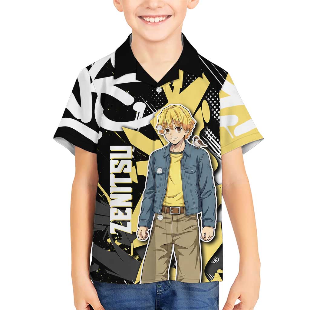 Agatsuma Zenitsu Demon Slayer Hawaiian Shirt Yellow & Black Graffiti Anime