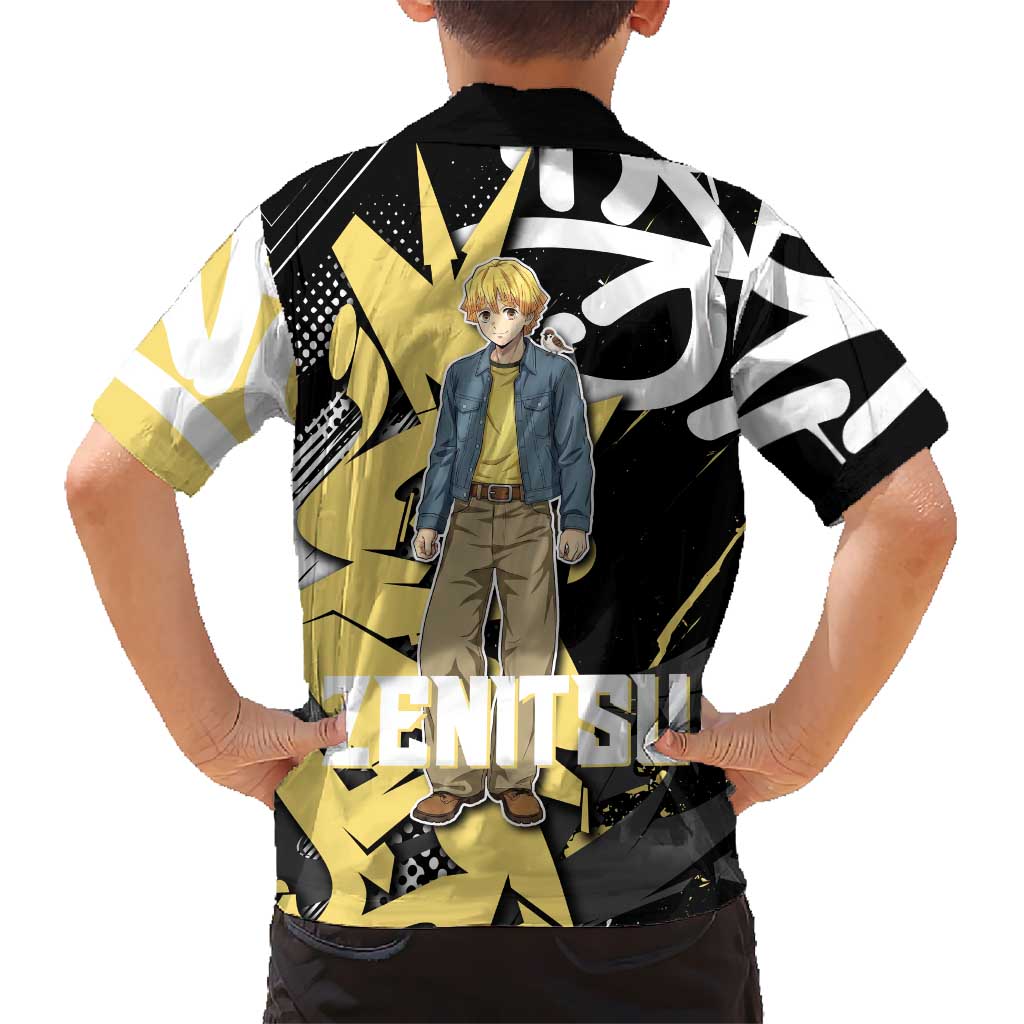 Agatsuma Zenitsu Demon Slayer Hawaiian Shirt Yellow & Black Graffiti Anime