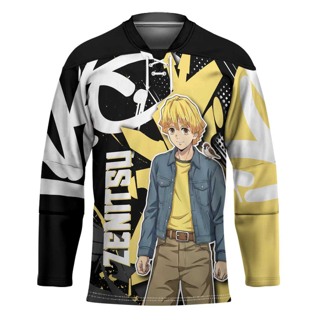 Agatsuma Zenitsu Demon Slayer Hockey Jersey Yellow & Black Graffiti Anime