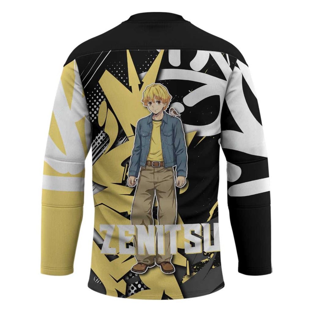 Agatsuma Zenitsu Demon Slayer Hockey Jersey Yellow & Black Graffiti Anime