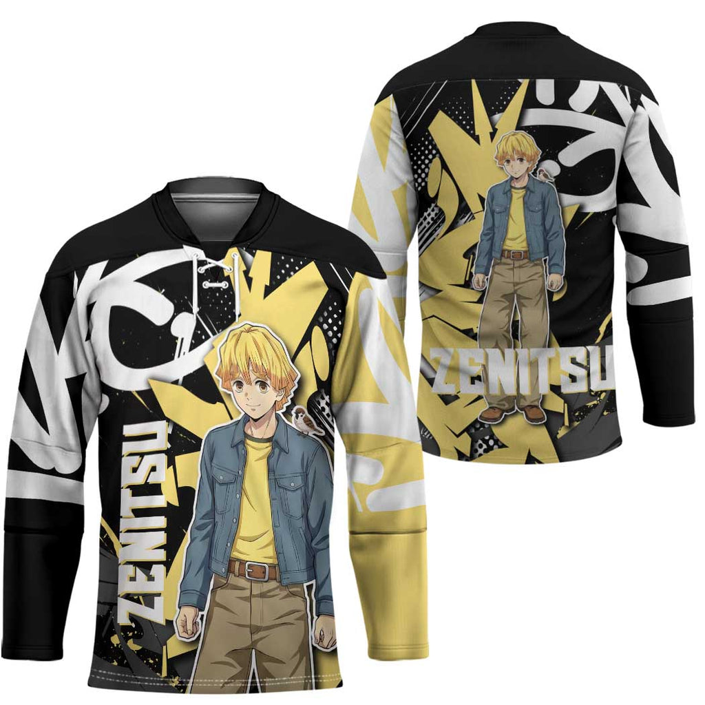Agatsuma Zenitsu Demon Slayer Hockey Jersey Yellow & Black Graffiti Anime