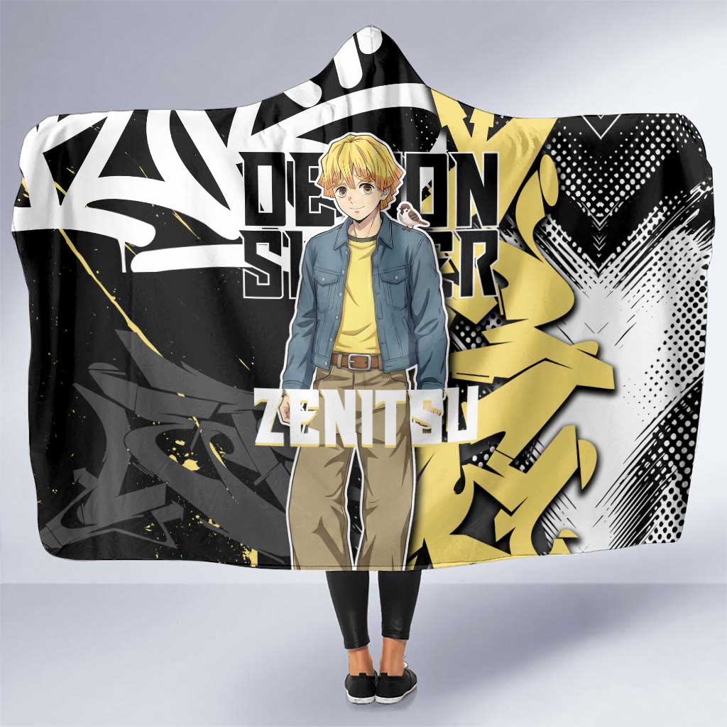 Agatsuma Zenitsu Demon Slayer Hooded Blanket Yellow & Black Graffiti Anime