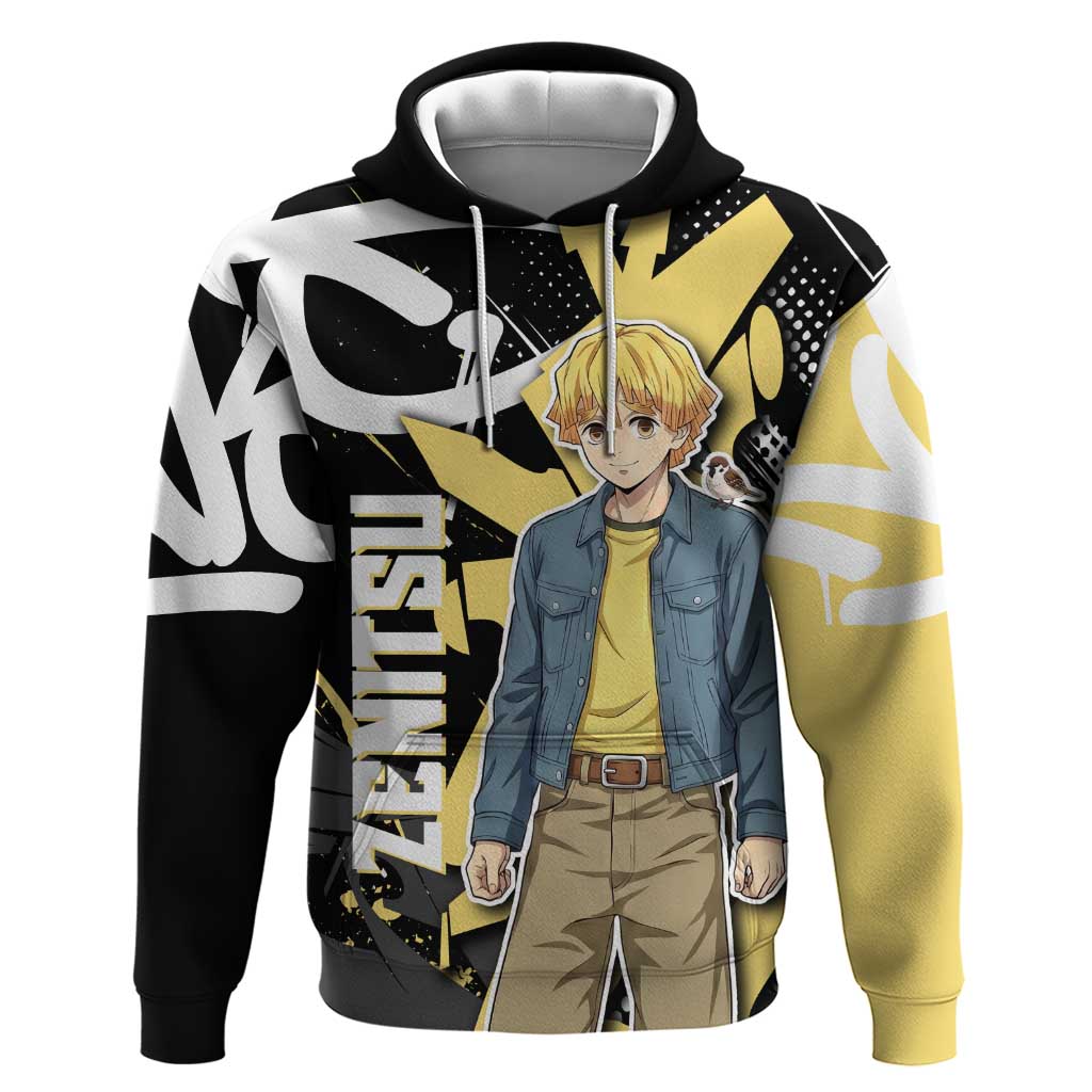 Agatsuma Zenitsu Demon Slayer Hoodie Yellow & Black Graffiti Anime