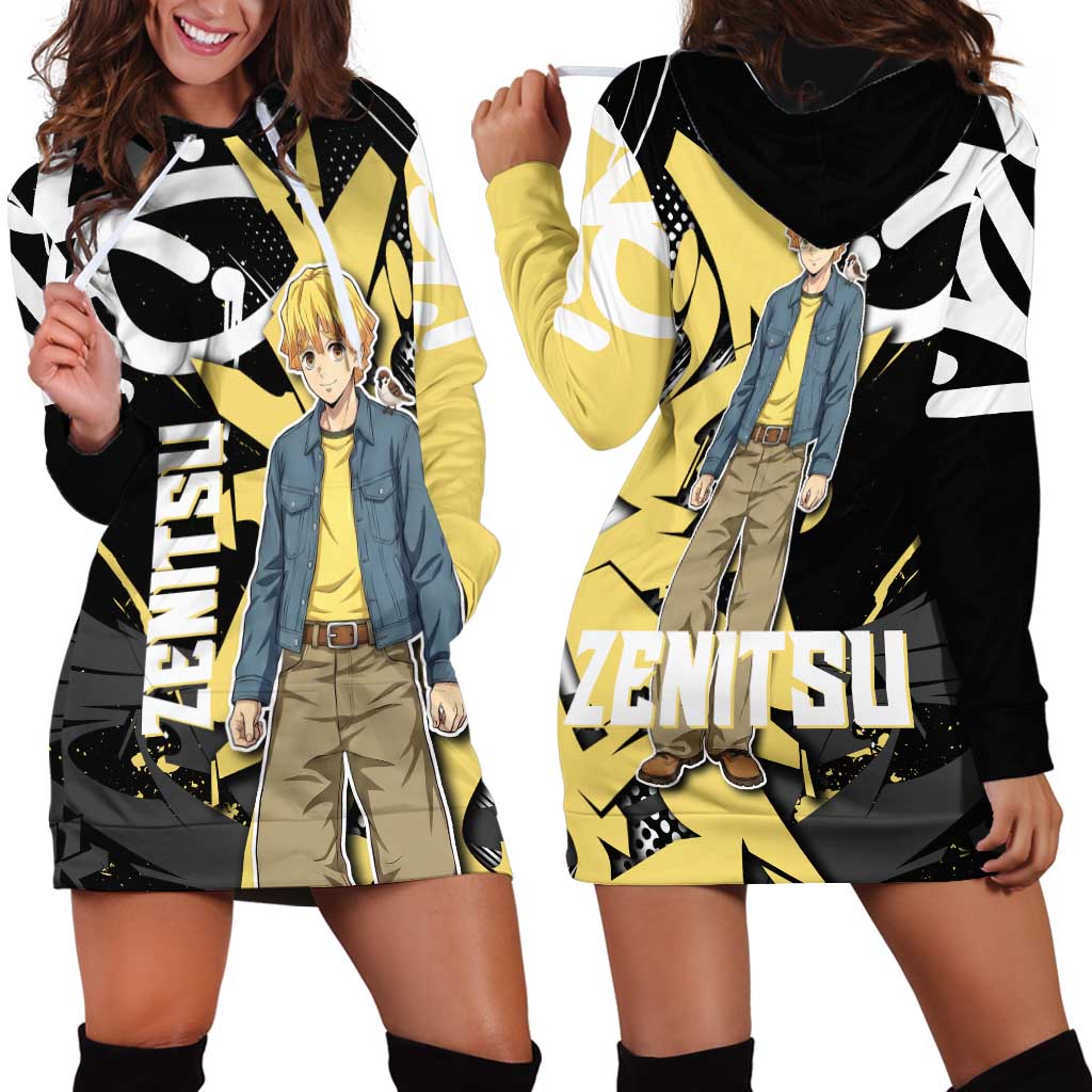 Agatsuma Zenitsu Demon Slayer Hoodie Dress Yellow & Black Graffiti Anime