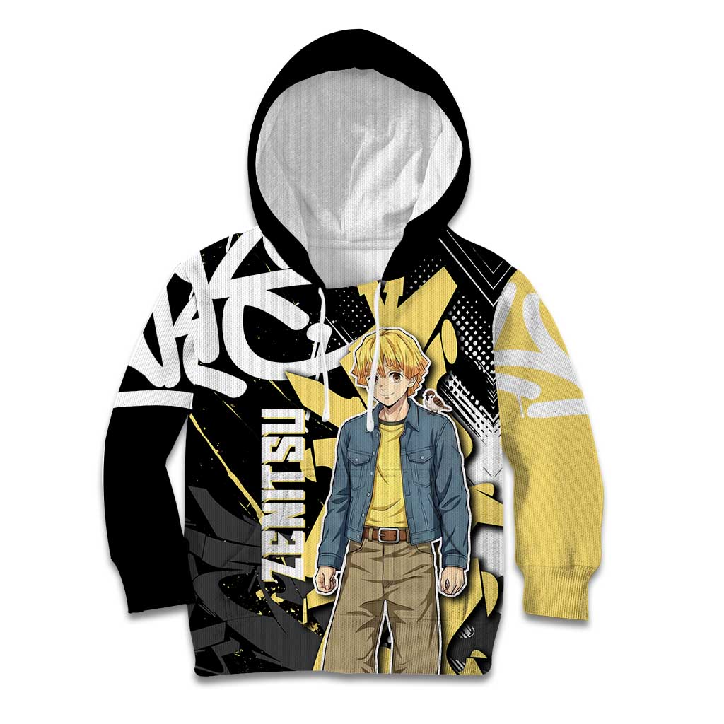 Agatsuma Zenitsu Demon Slayer Kid Hoodie Yellow & Black Graffiti Anime