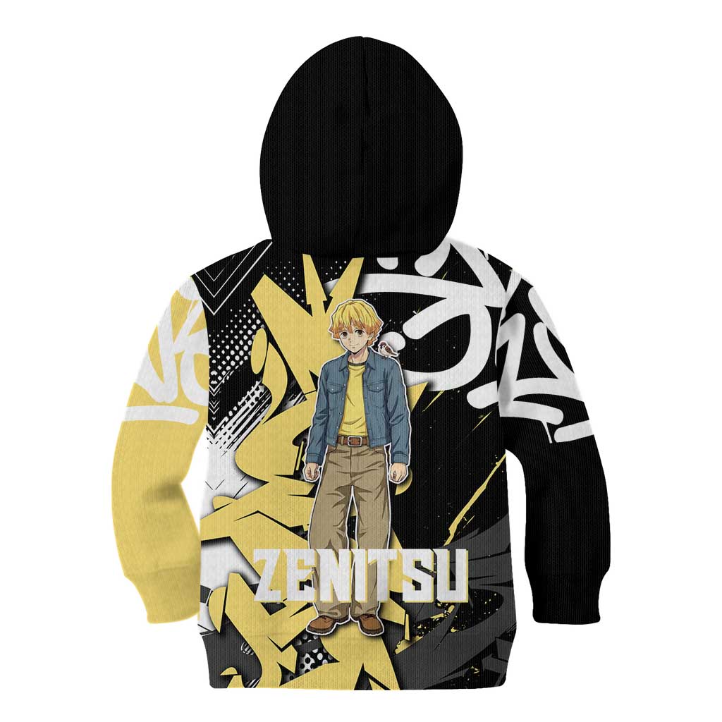 Agatsuma Zenitsu Demon Slayer Kid Hoodie Yellow & Black Graffiti Anime