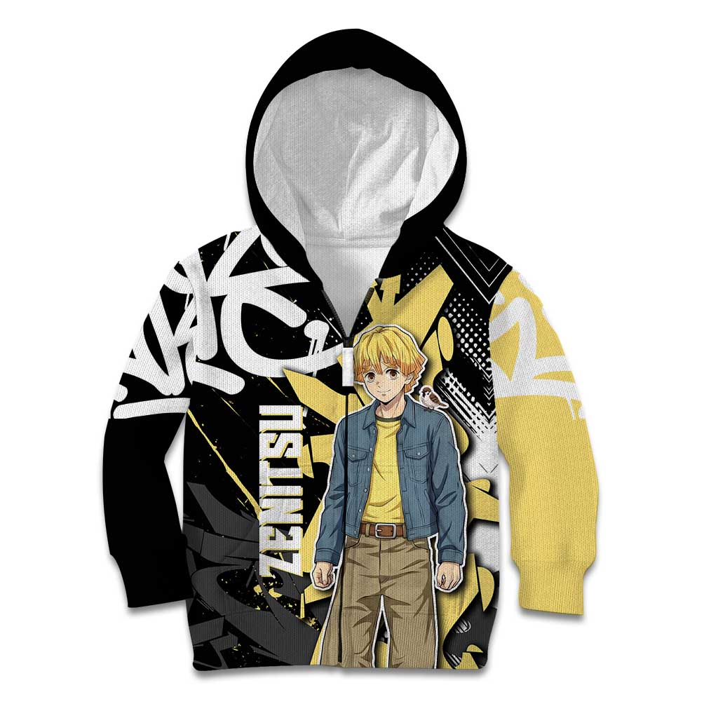 Agatsuma Zenitsu Demon Slayer Kid Hoodie Yellow & Black Graffiti Anime