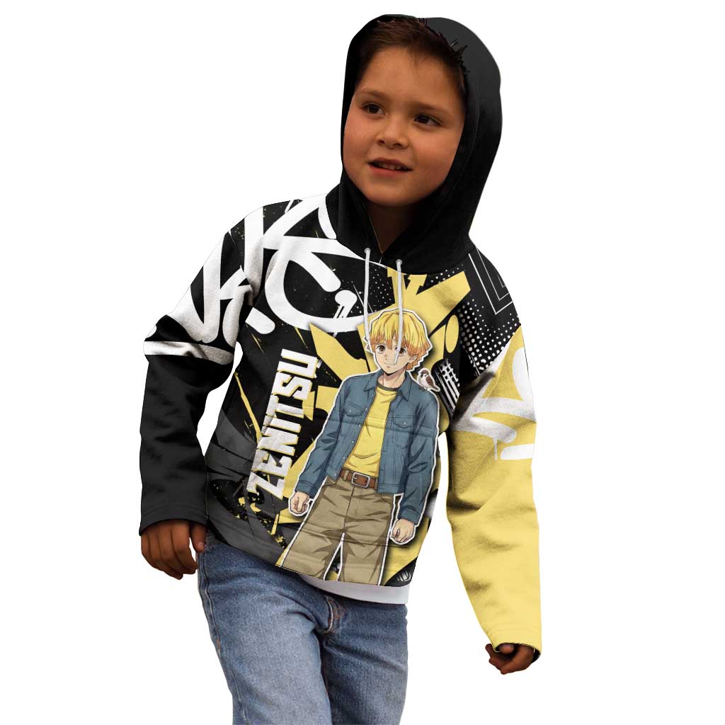 Agatsuma Zenitsu Demon Slayer Kid Hoodie Yellow & Black Graffiti Anime