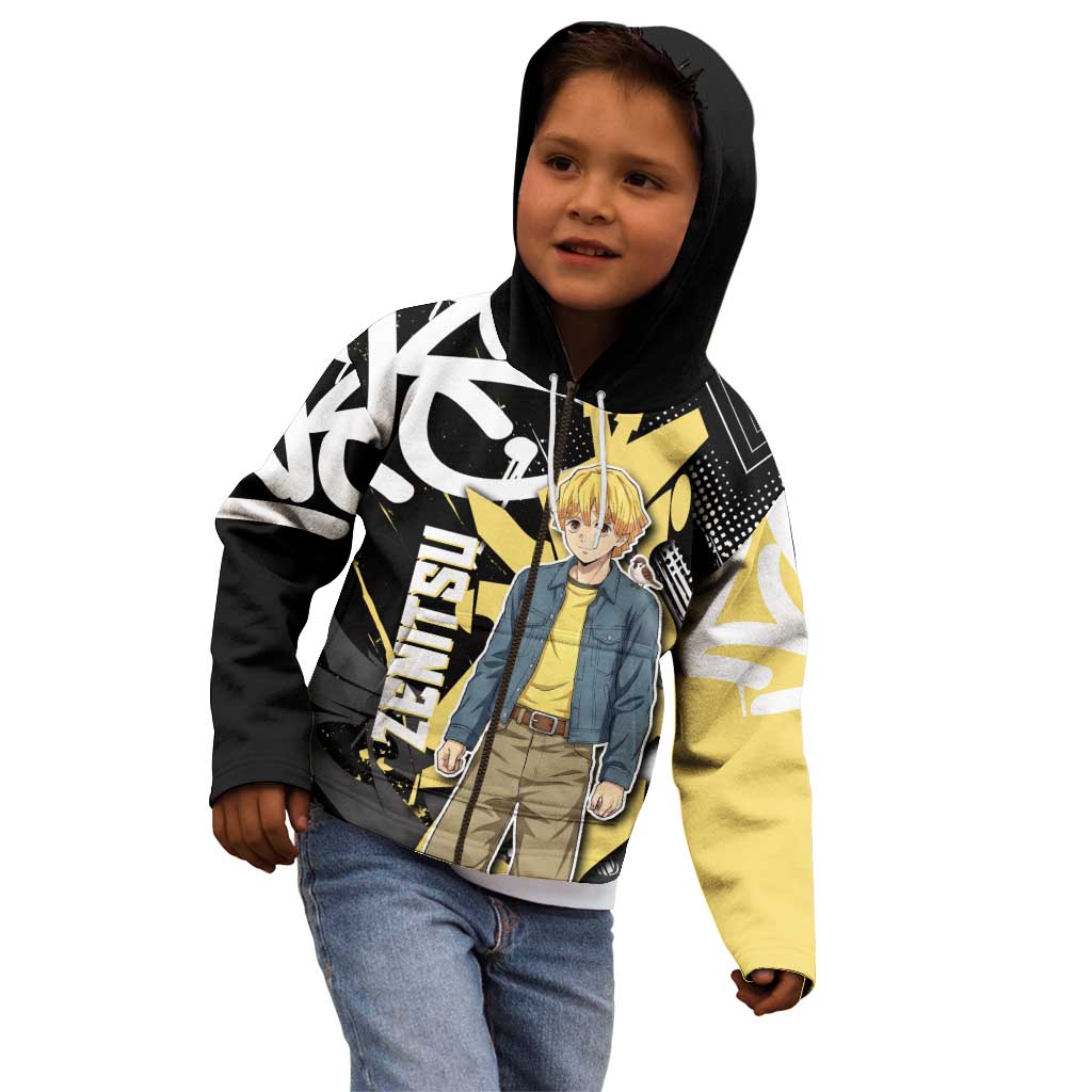 Agatsuma Zenitsu Demon Slayer Kid Hoodie Yellow & Black Graffiti Anime