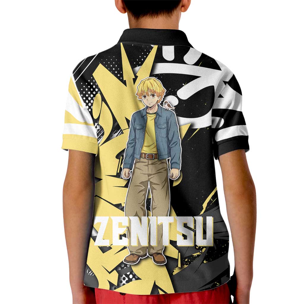 Agatsuma Zenitsu Demon Slayer Kid Polo Shirt Yellow & Black Graffiti Anime