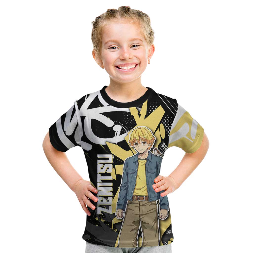 Agatsuma Zenitsu Demon Slayer Kid T Shirt Yellow & Black Graffiti Anime