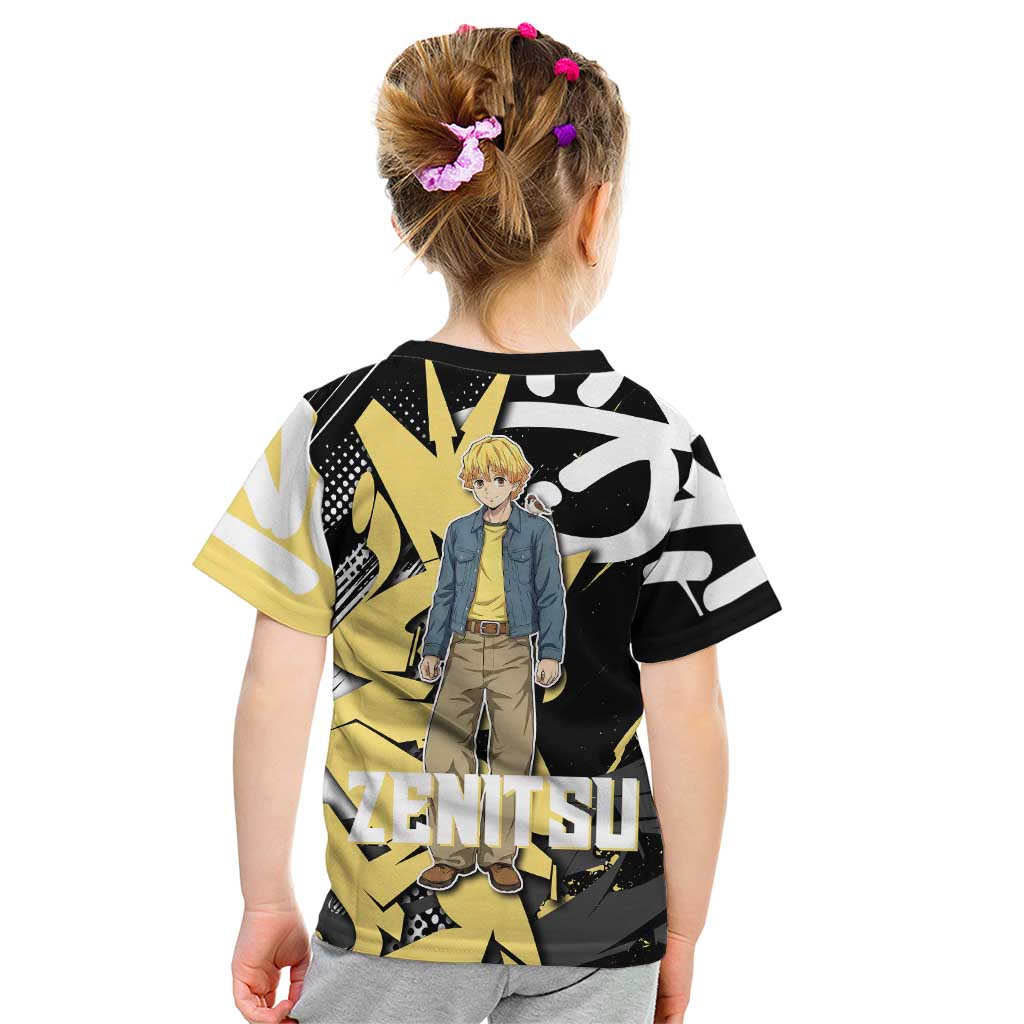 Agatsuma Zenitsu Demon Slayer Kid T Shirt Yellow & Black Graffiti Anime