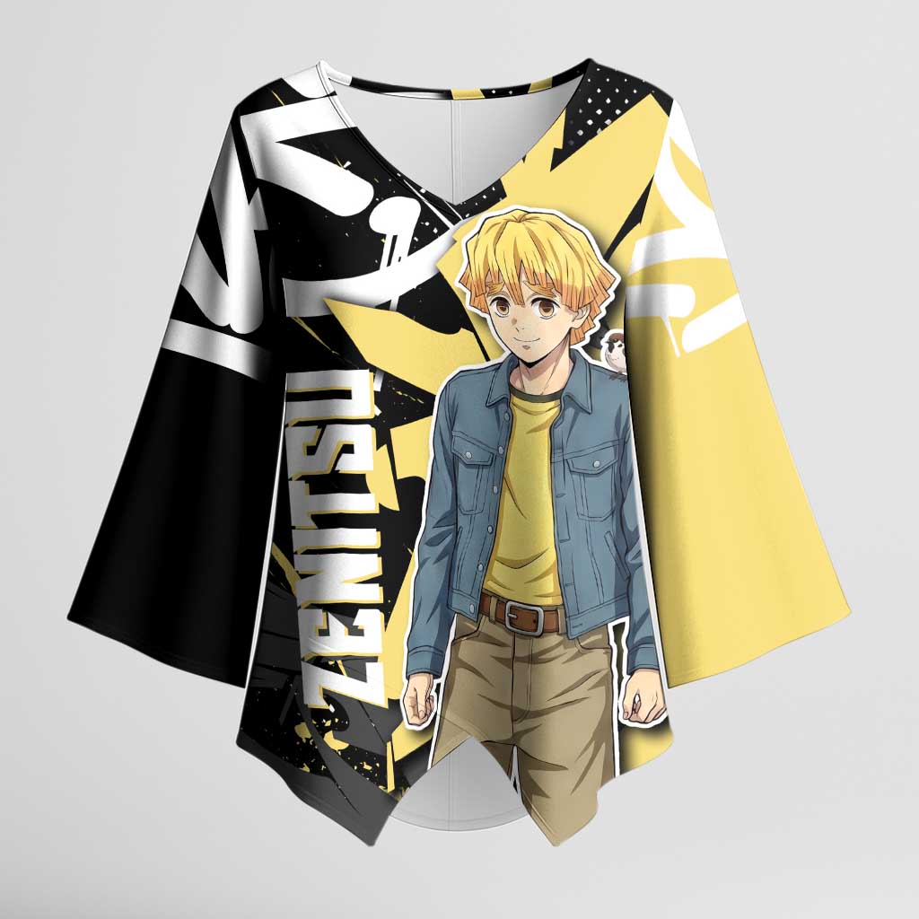 Agatsuma Zenitsu Demon Slayer Kimono Sleeve Blouse Yellow & Black Graffiti Anime