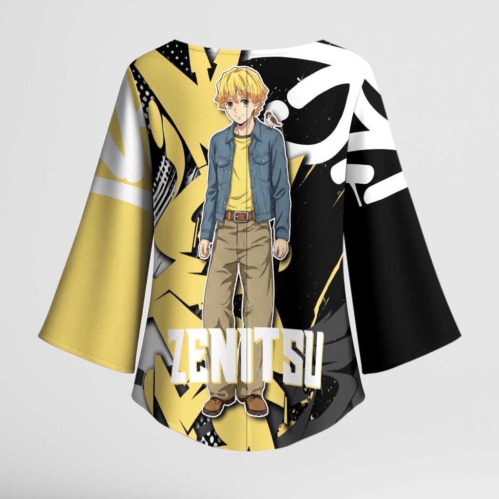 Agatsuma Zenitsu Demon Slayer Kimono Sleeve Blouse Yellow & Black Graffiti Anime