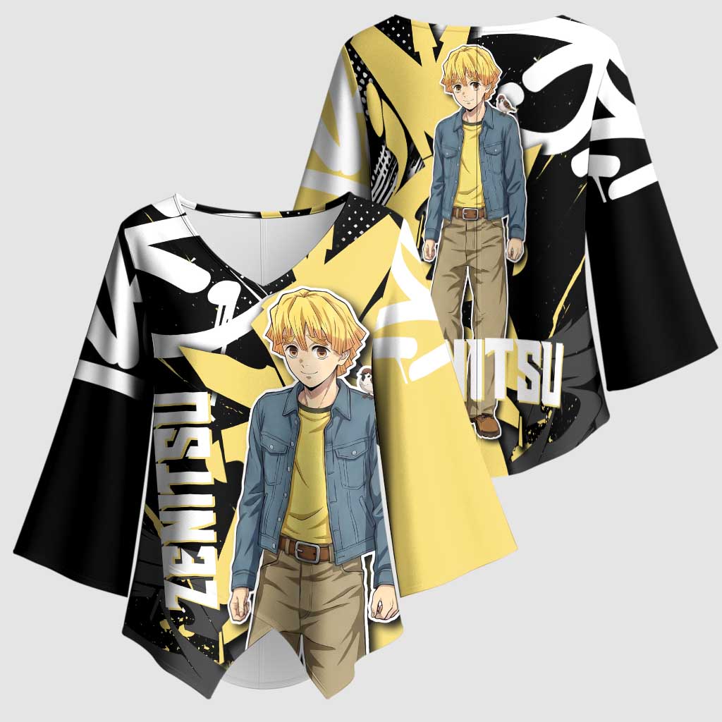 Agatsuma Zenitsu Demon Slayer Kimono Sleeve Blouse Yellow & Black Graffiti Anime