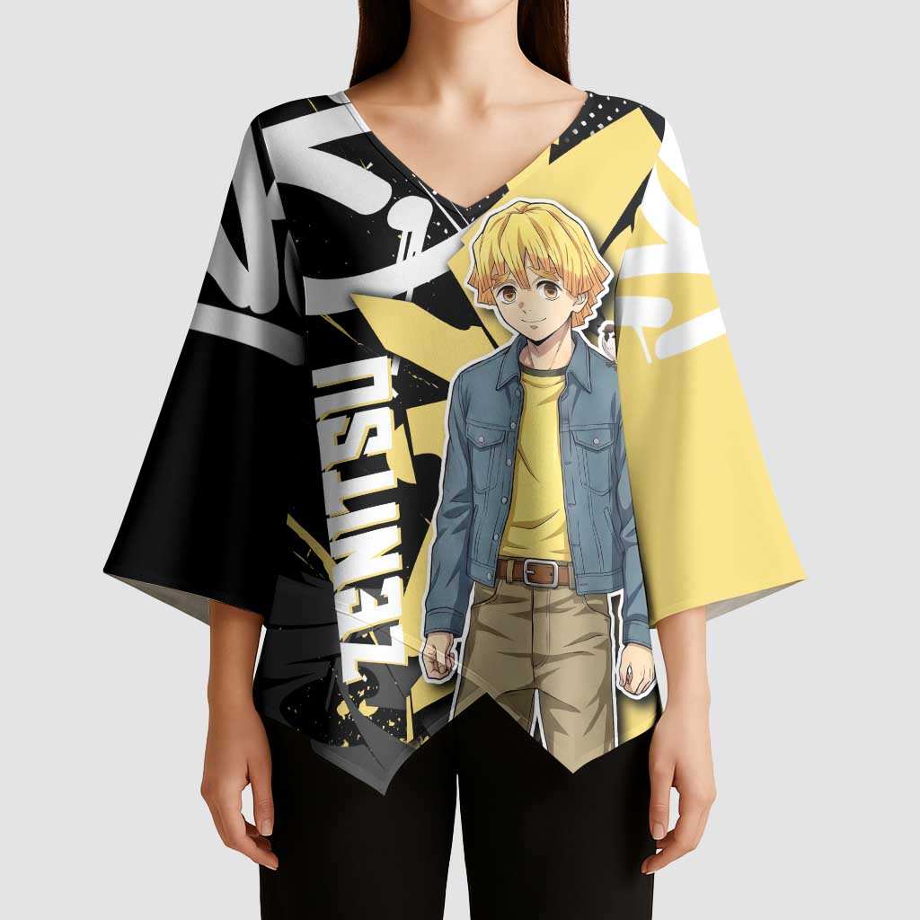 Agatsuma Zenitsu Demon Slayer Kimono Sleeve Blouse Yellow & Black Graffiti Anime
