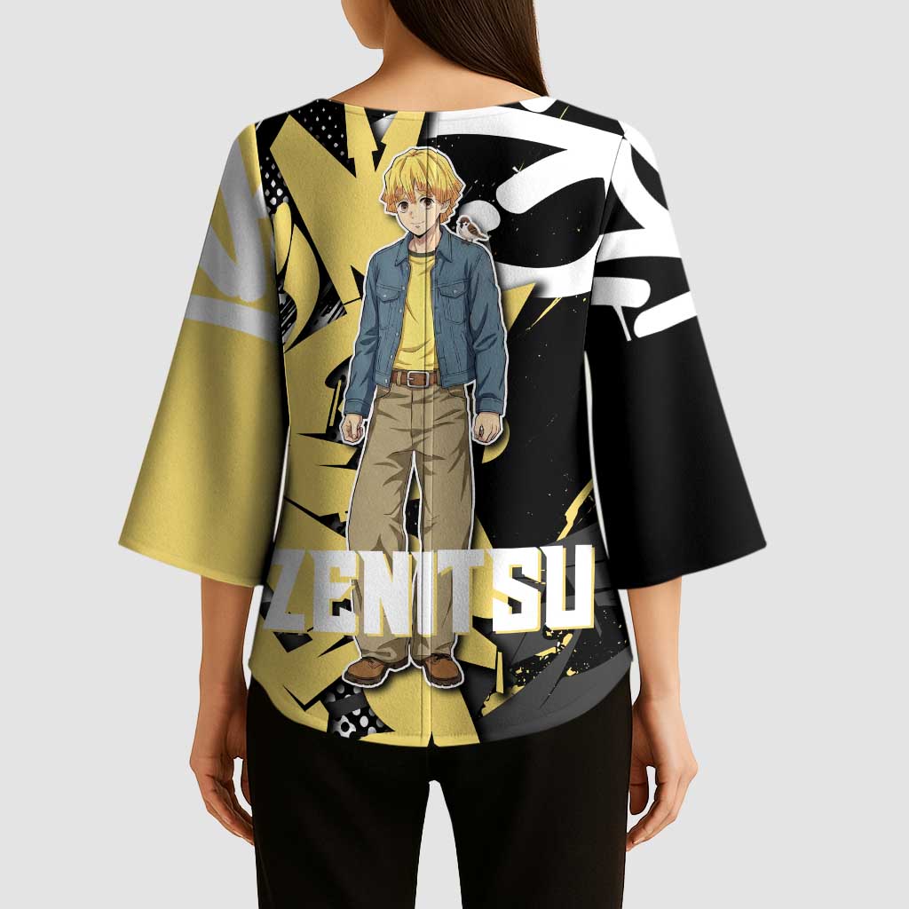 Agatsuma Zenitsu Demon Slayer Kimono Sleeve Blouse Yellow & Black Graffiti Anime