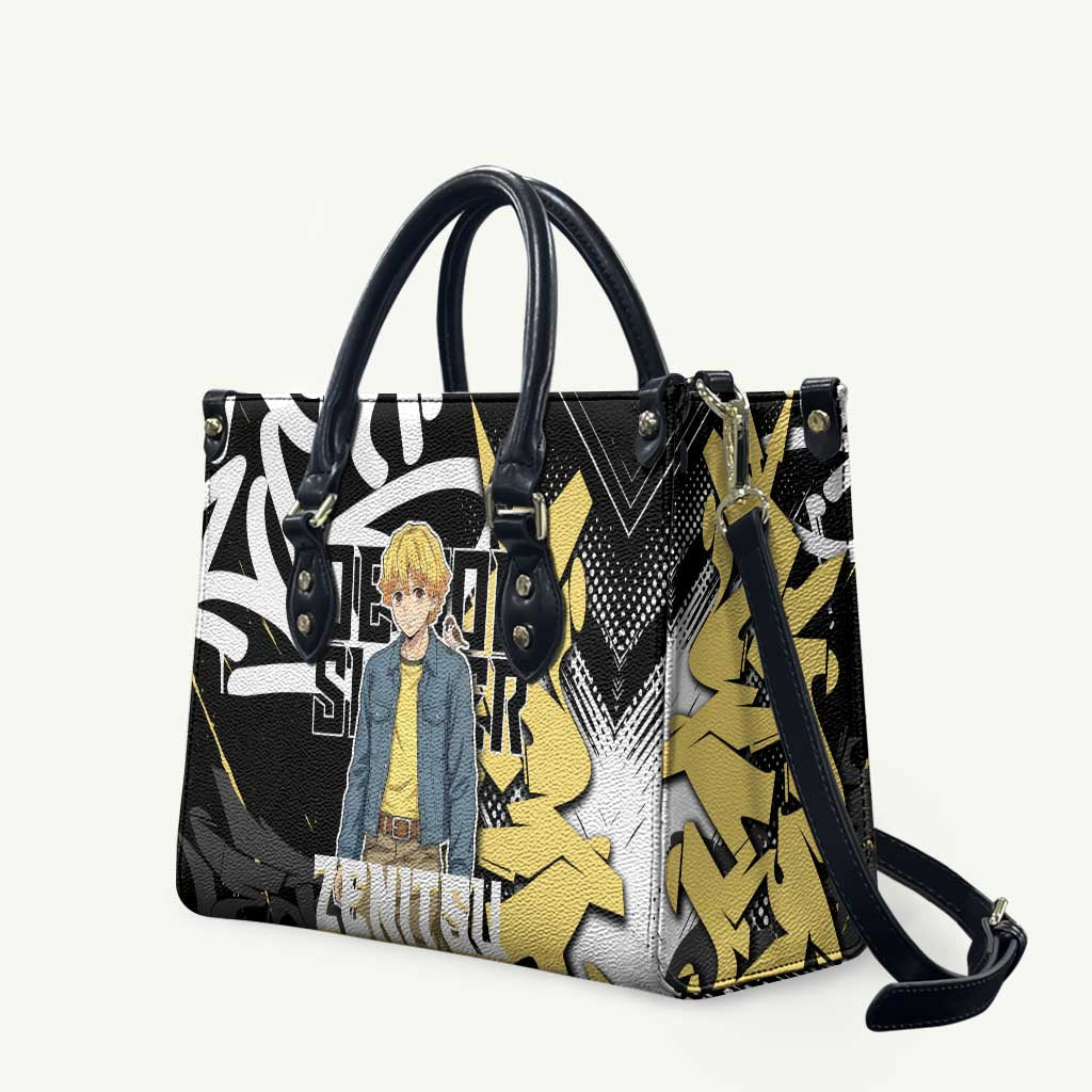 Agatsuma Zenitsu Demon Slayer Leather Bag Yellow & Black Graffiti Anime