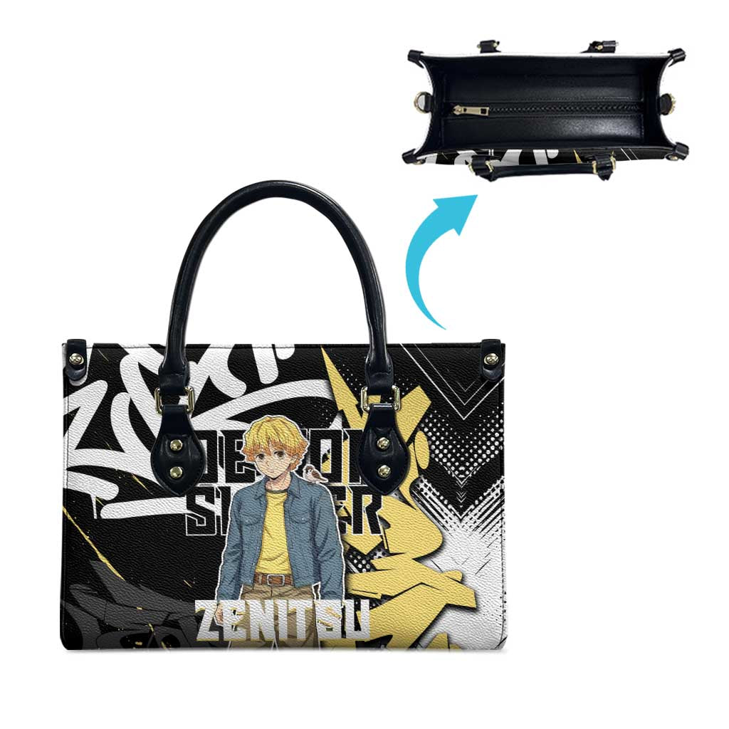 Agatsuma Zenitsu Demon Slayer Leather Bag Yellow & Black Graffiti Anime