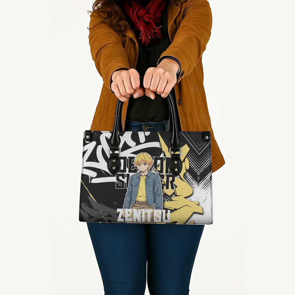 Agatsuma Zenitsu Demon Slayer Leather Bag Yellow & Black Graffiti Anime