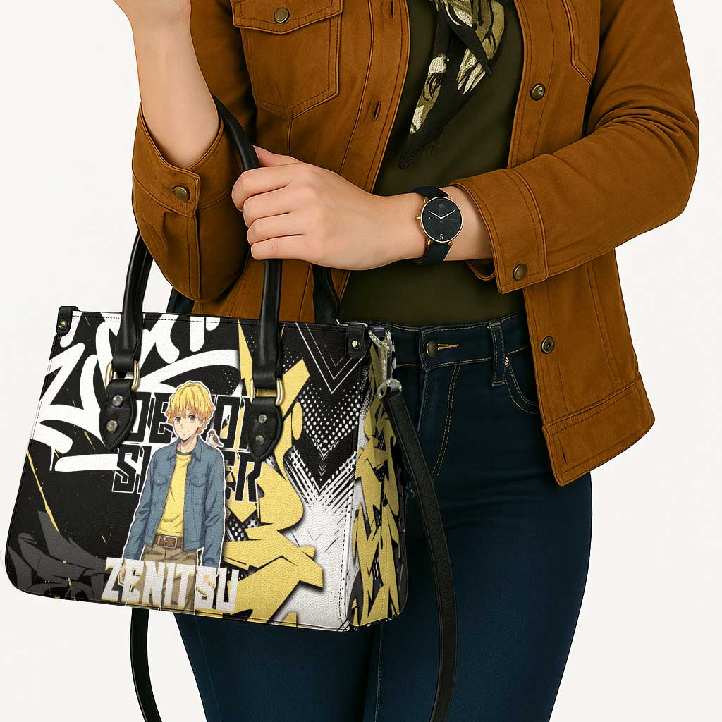 Agatsuma Zenitsu Demon Slayer Leather Bag Yellow & Black Graffiti Anime