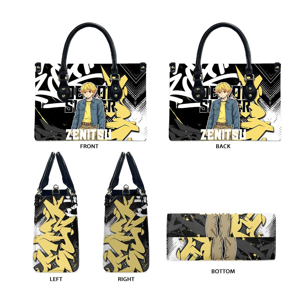 Agatsuma Zenitsu Demon Slayer Leather Bag Yellow & Black Graffiti Anime