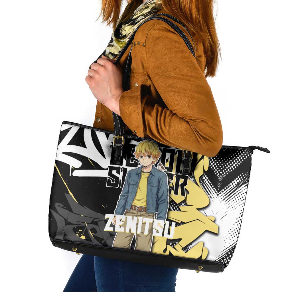 Agatsuma Zenitsu Demon Slayer Leather Tote Bag Yellow & Black Graffiti Anime