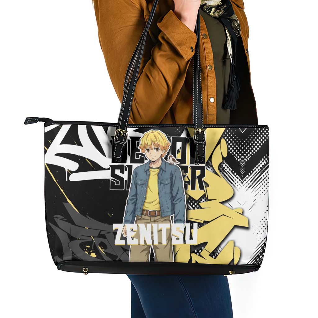Agatsuma Zenitsu Demon Slayer Leather Tote Bag Yellow & Black Graffiti Anime