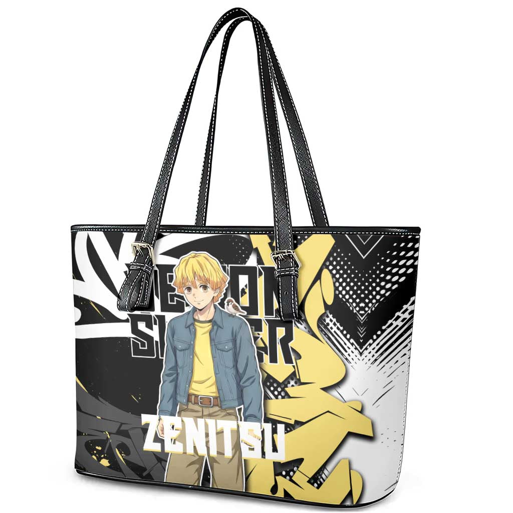 Agatsuma Zenitsu Demon Slayer Leather Tote Bag Yellow & Black Graffiti Anime