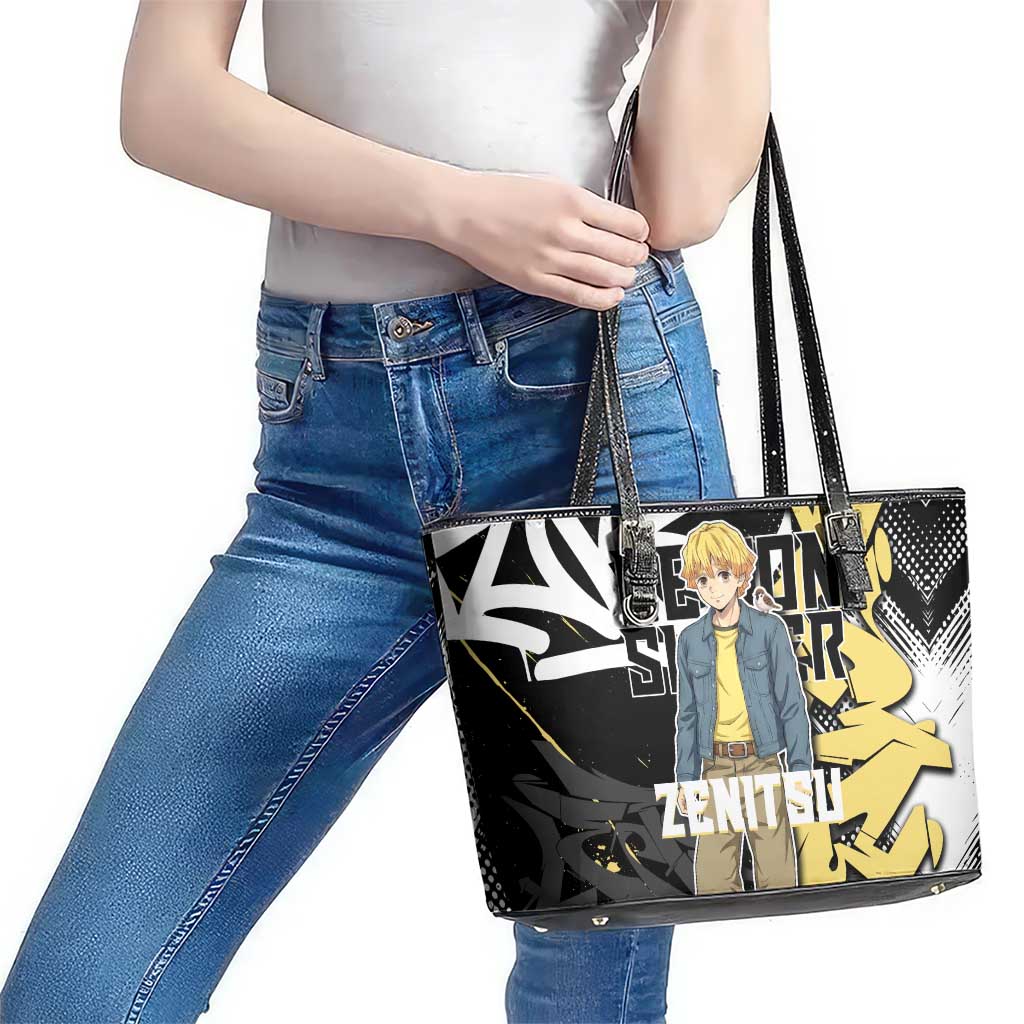 Agatsuma Zenitsu Demon Slayer Leather Tote Bag Yellow & Black Graffiti Anime