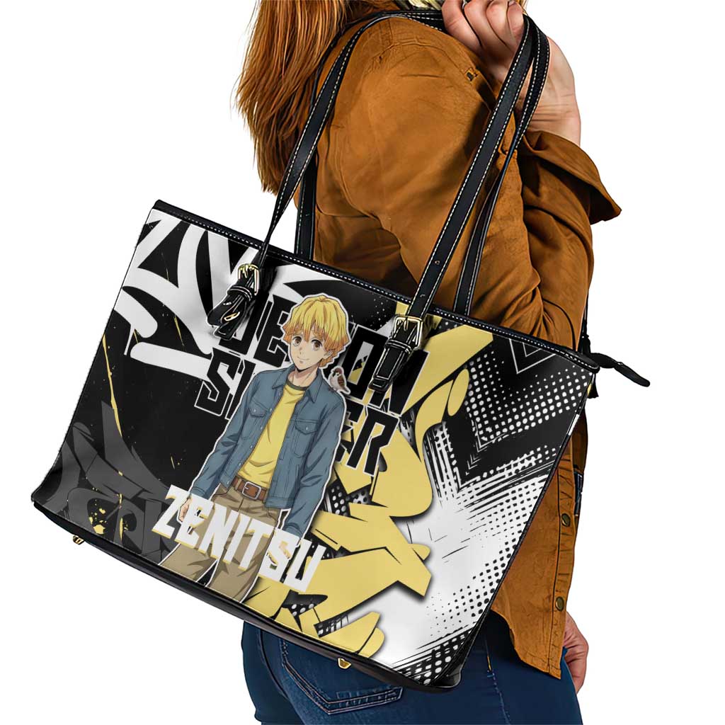 Agatsuma Zenitsu Demon Slayer Leather Tote Bag Yellow & Black Graffiti Anime