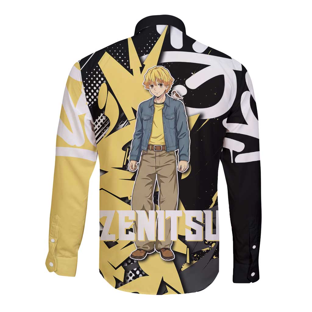Agatsuma Zenitsu Demon Slayer Long Sleeve Button Shirt Yellow & Black Graffiti Anime