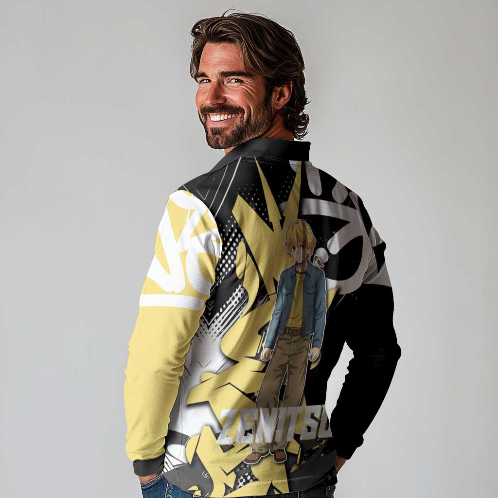 Agatsuma Zenitsu Demon Slayer Long Sleeve Polo Shirt Yellow & Black Graffiti Anime