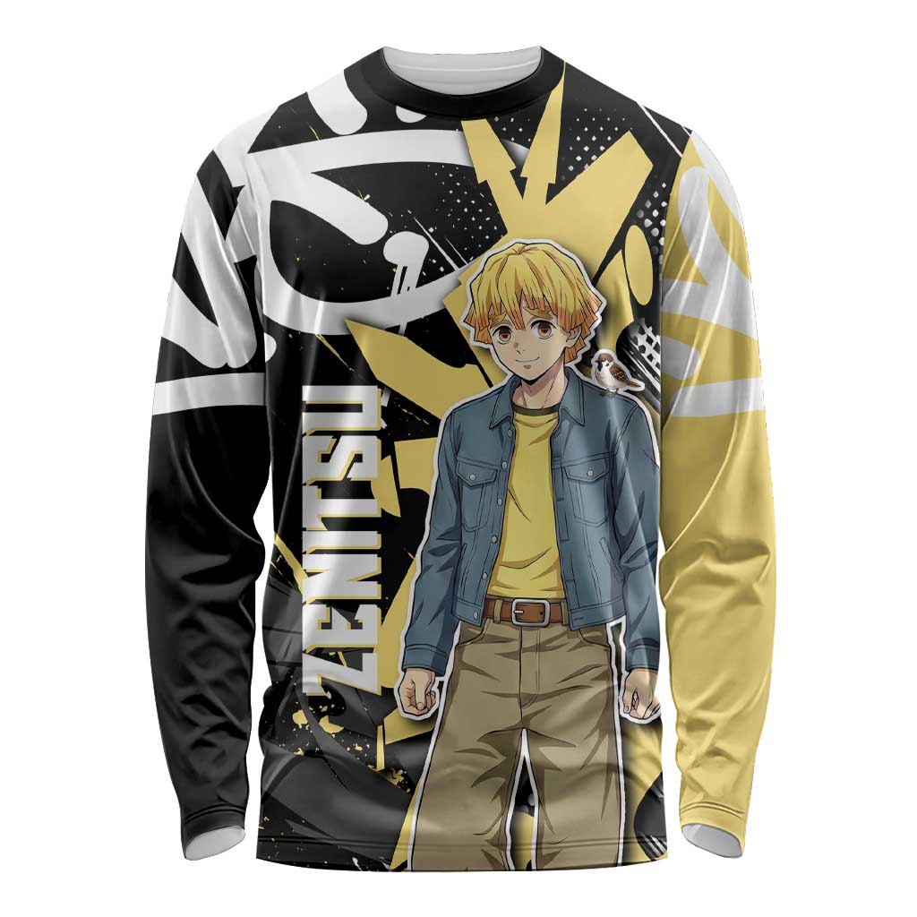Agatsuma Zenitsu Demon Slayer Long Sleeve Shirt Yellow & Black Graffiti Anime