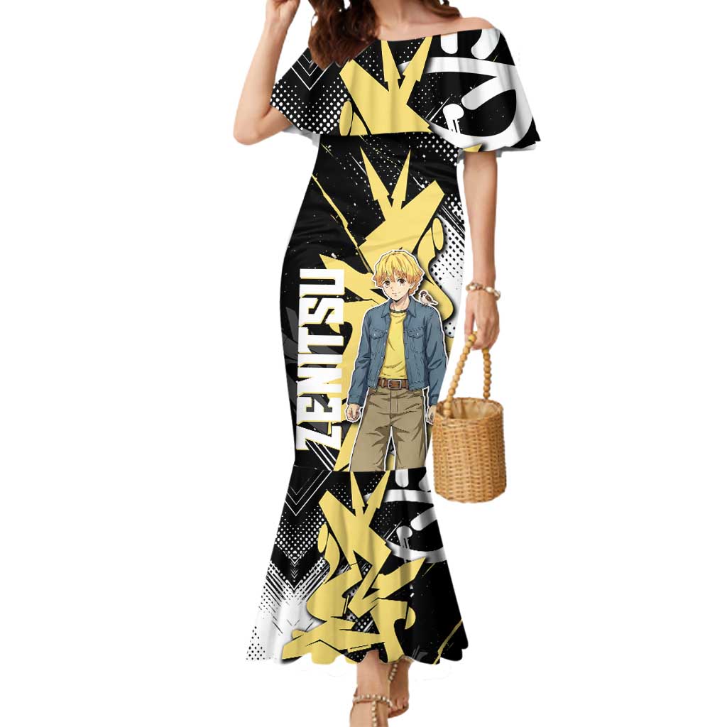 Agatsuma Zenitsu Demon Slayer Mermaid Dress Yellow & Black Graffiti Anime