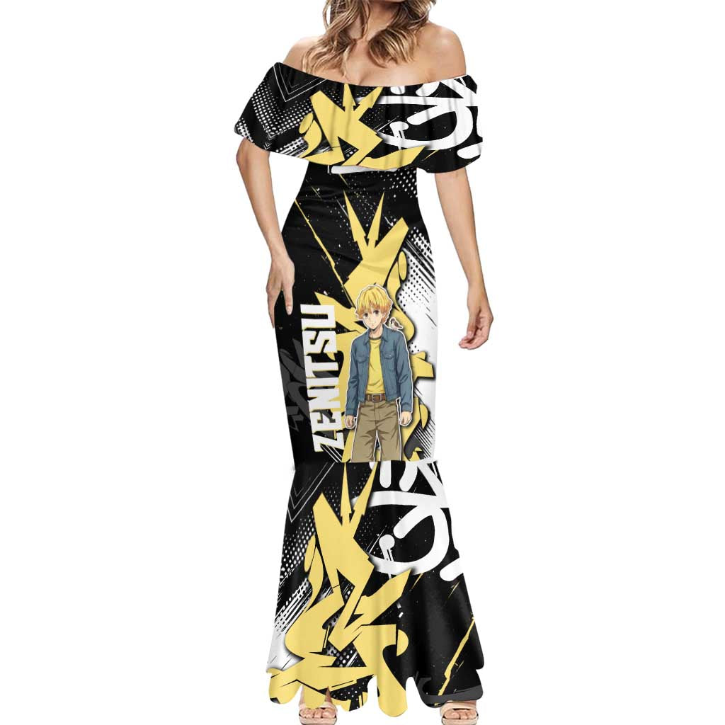 Agatsuma Zenitsu Demon Slayer Mermaid Dress Yellow & Black Graffiti Anime