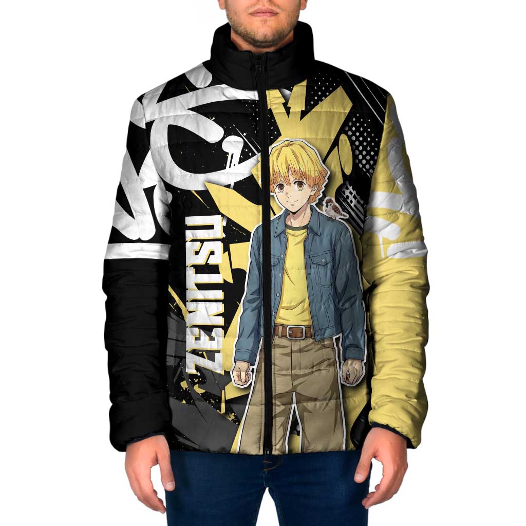 Agatsuma Zenitsu Demon Slayer Padded Jacket Yellow & Black Graffiti Anime