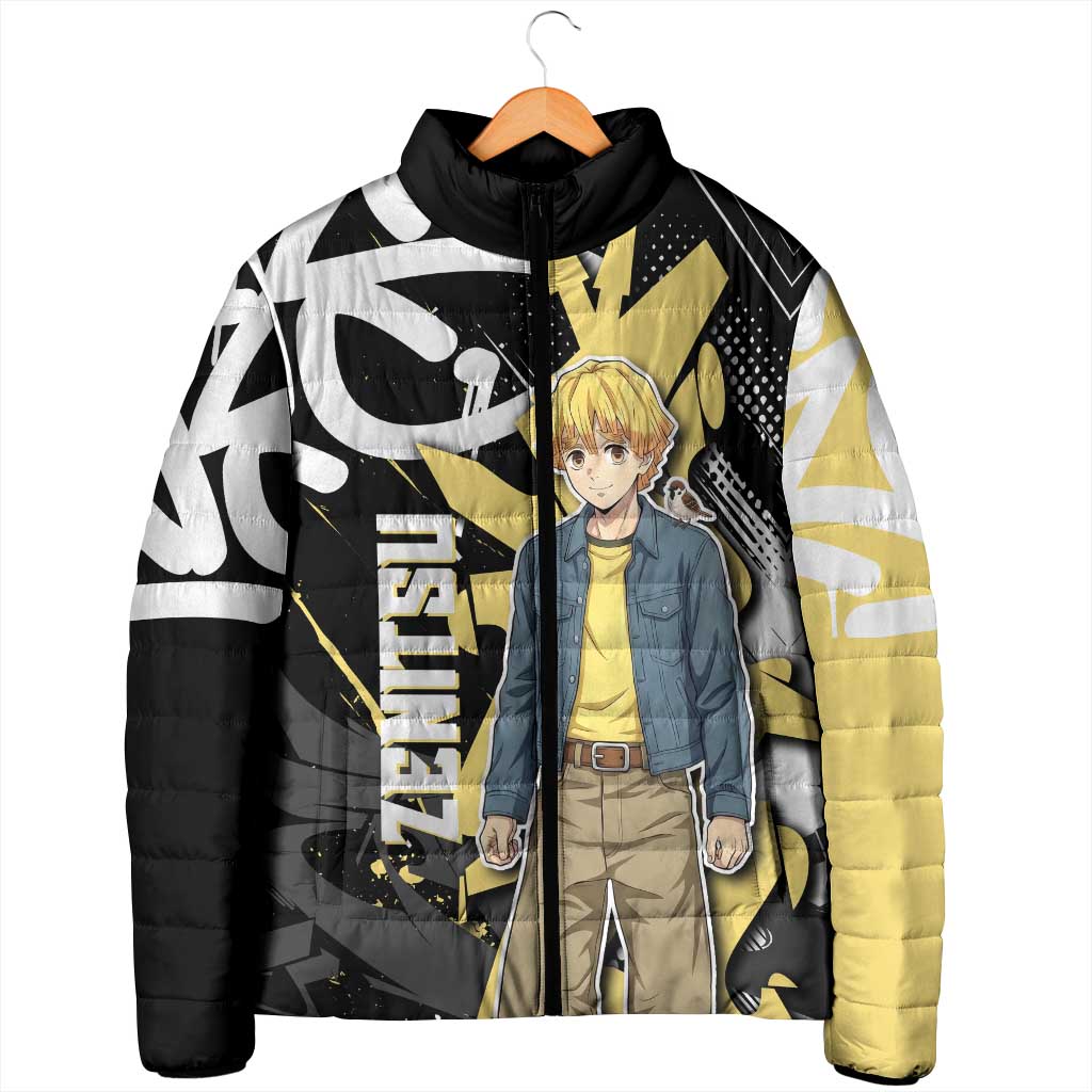 Agatsuma Zenitsu Demon Slayer Padded Jacket Yellow & Black Graffiti Anime