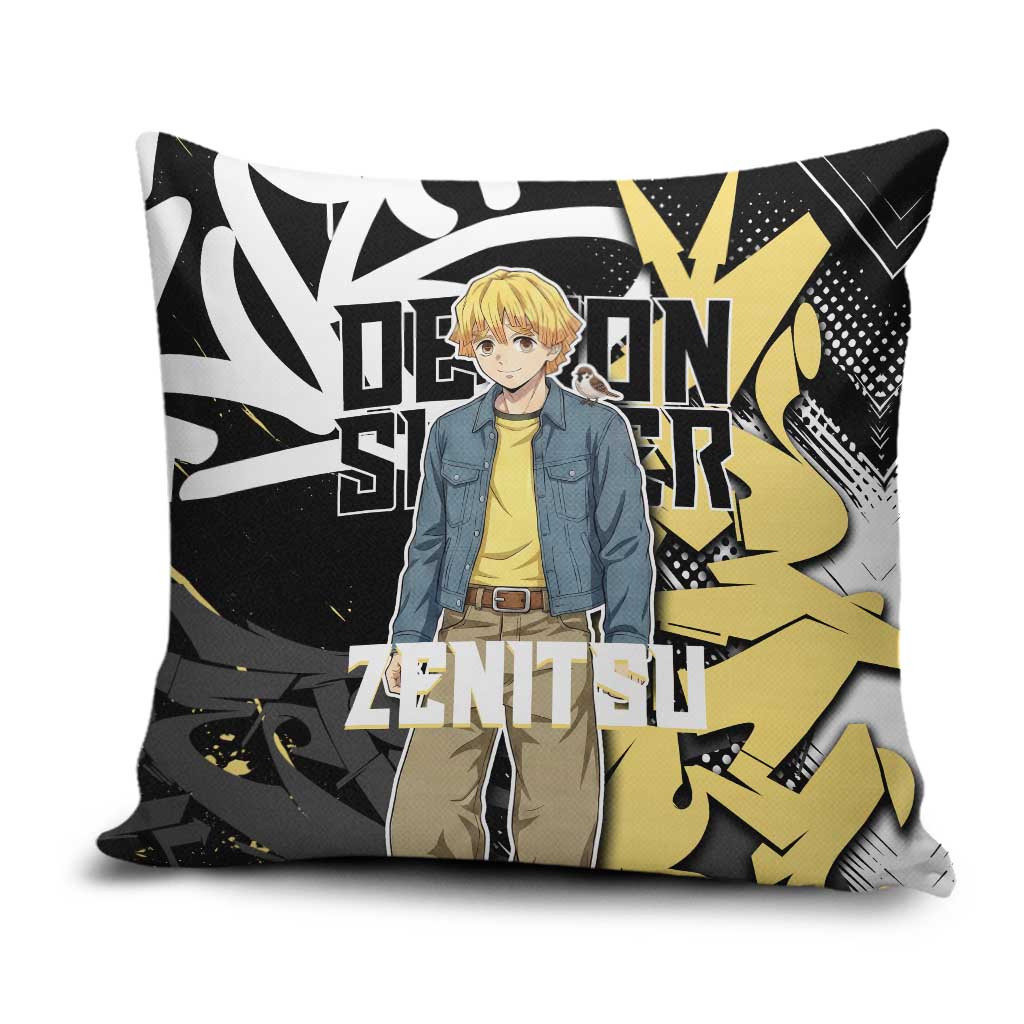 Agatsuma Zenitsu Demon Slayer Pillow Cover Yellow & Black Graffiti Anime