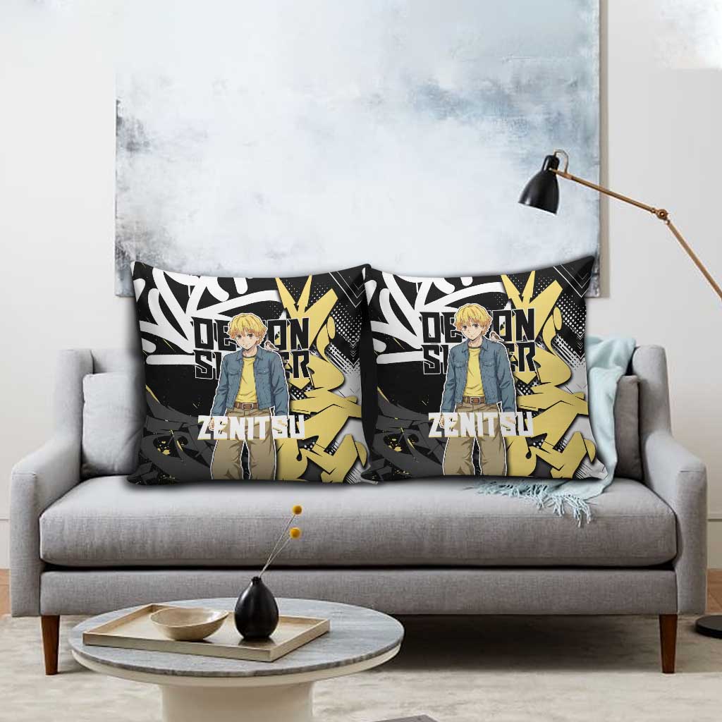 Agatsuma Zenitsu Demon Slayer Pillow Cover Yellow & Black Graffiti Anime