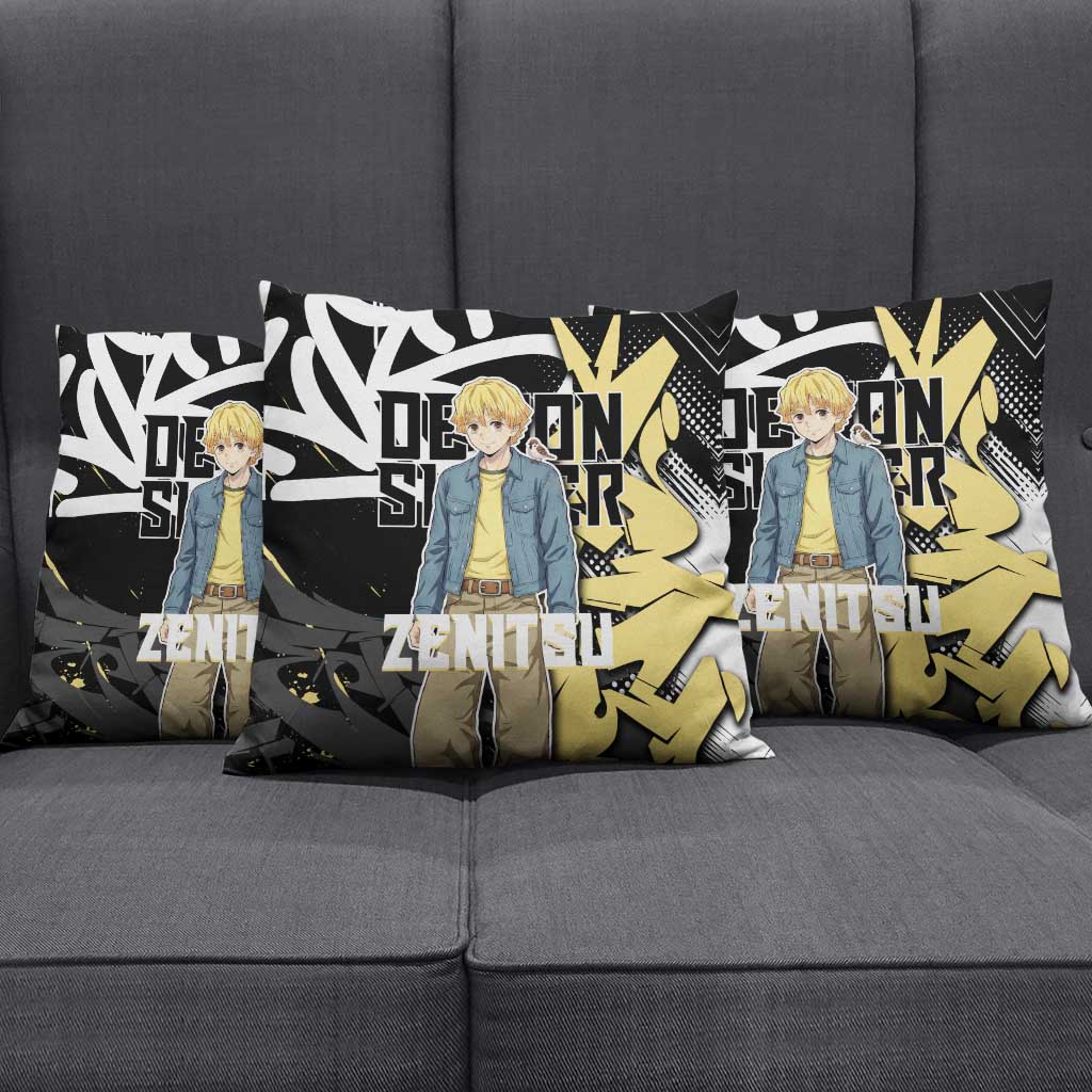 Agatsuma Zenitsu Demon Slayer Pillow Cover Yellow & Black Graffiti Anime