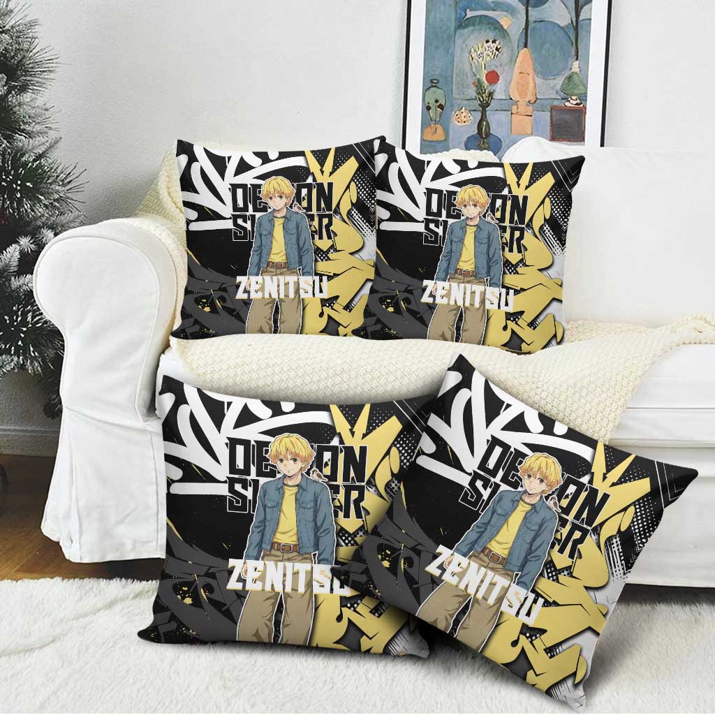 Agatsuma Zenitsu Demon Slayer Pillow Cover Yellow & Black Graffiti Anime