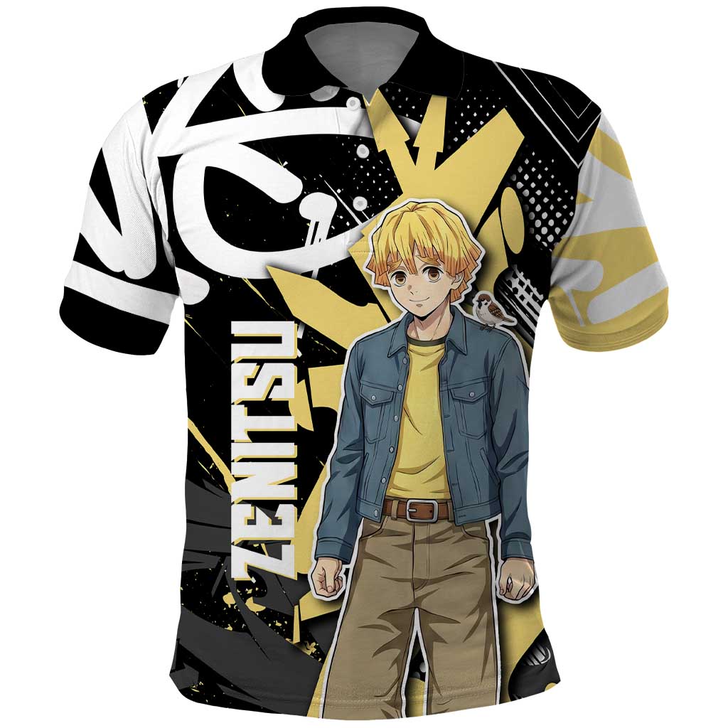 Agatsuma Zenitsu Demon Slayer Polo Shirt Yellow & Black Graffiti Anime