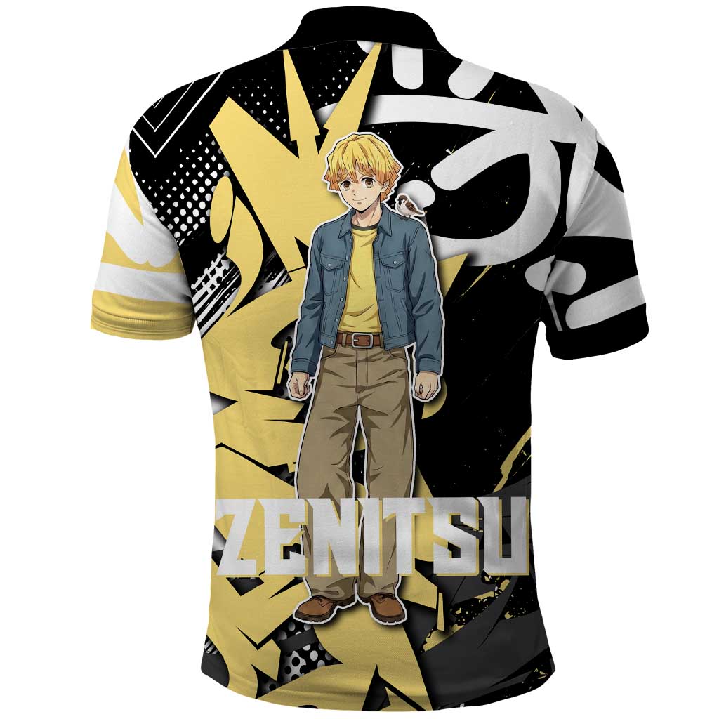 Agatsuma Zenitsu Demon Slayer Polo Shirt Yellow & Black Graffiti Anime