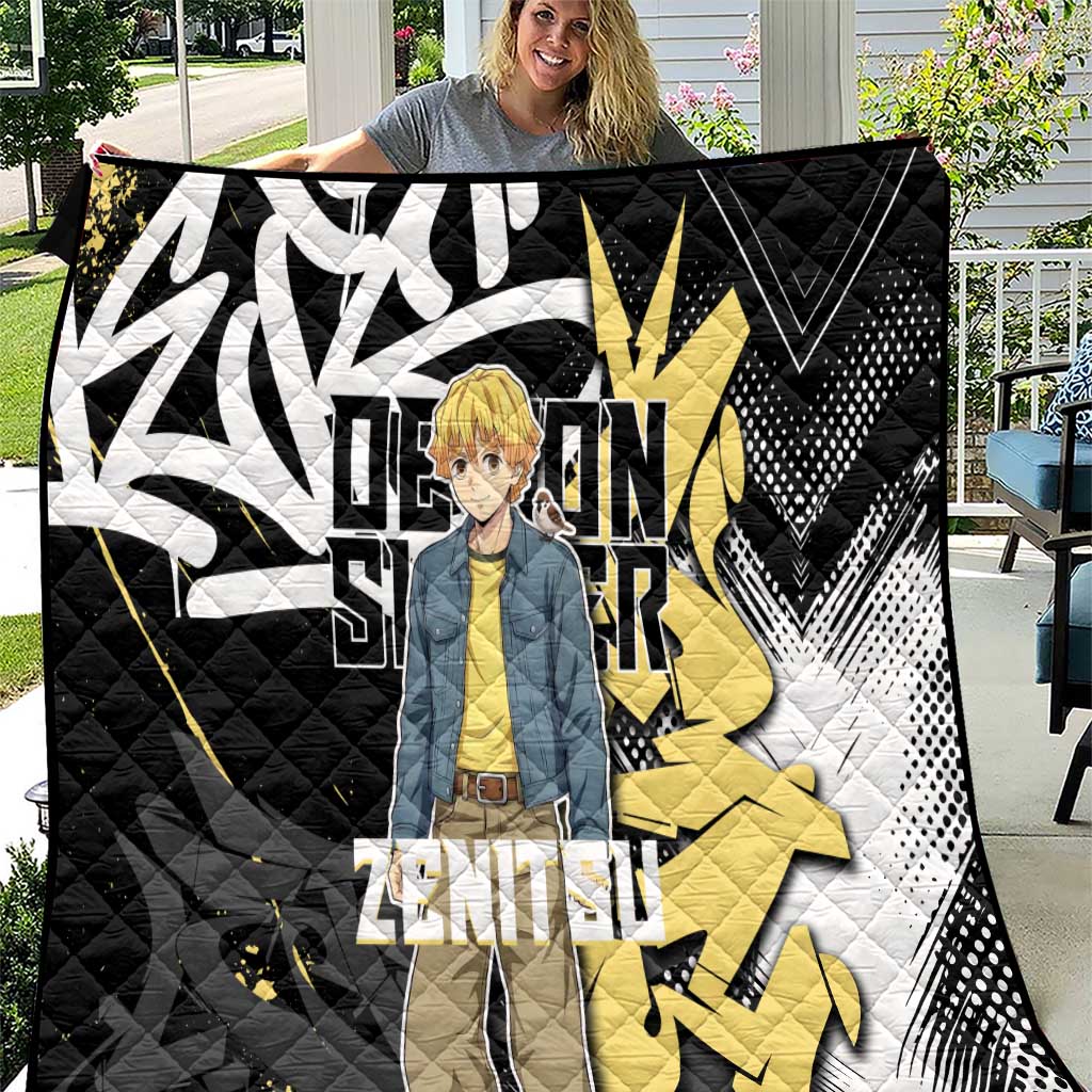 Agatsuma Zenitsu Demon Slayer Quilt Yellow & Black Graffiti Anime