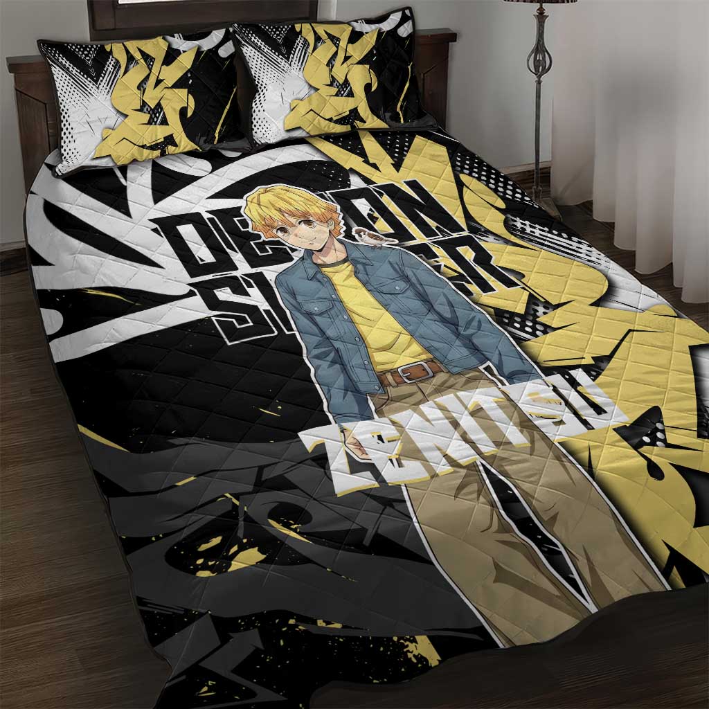 Agatsuma Zenitsu Demon Slayer Quilt Bed Set Yellow & Black Graffiti Anime