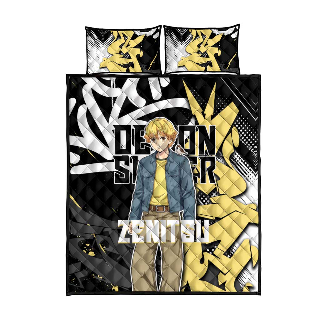 Agatsuma Zenitsu Demon Slayer Quilt Bed Set Yellow & Black Graffiti Anime