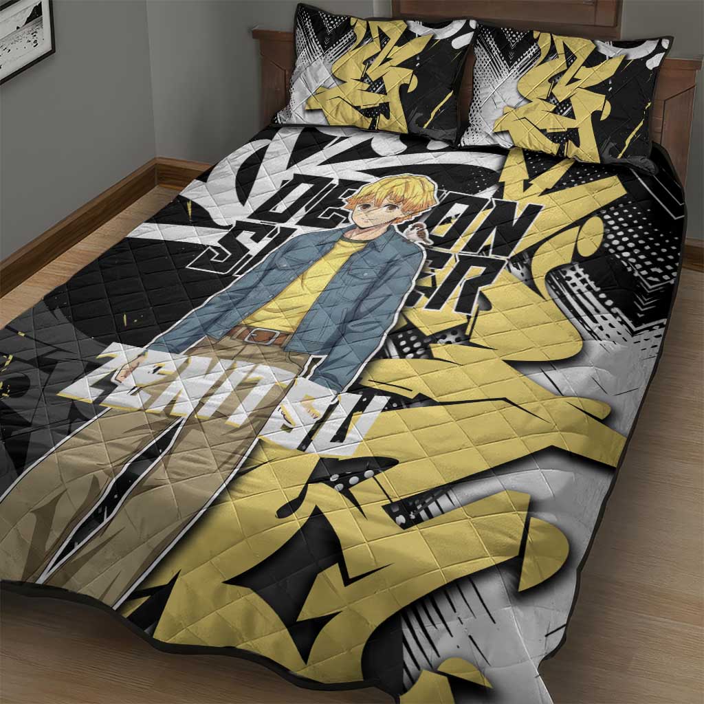 Agatsuma Zenitsu Demon Slayer Quilt Bed Set Yellow & Black Graffiti Anime