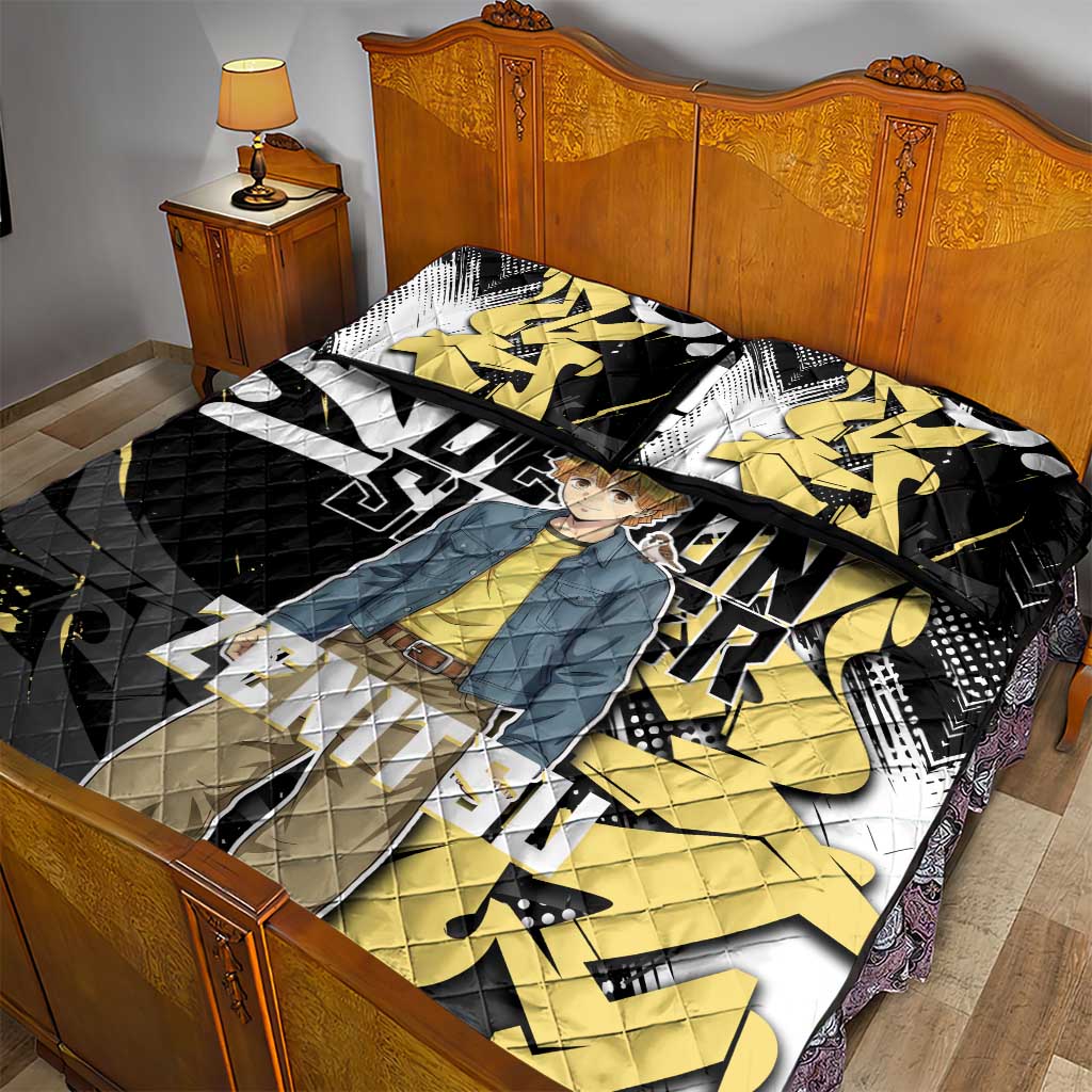 Agatsuma Zenitsu Demon Slayer Quilt Bed Set Yellow & Black Graffiti Anime